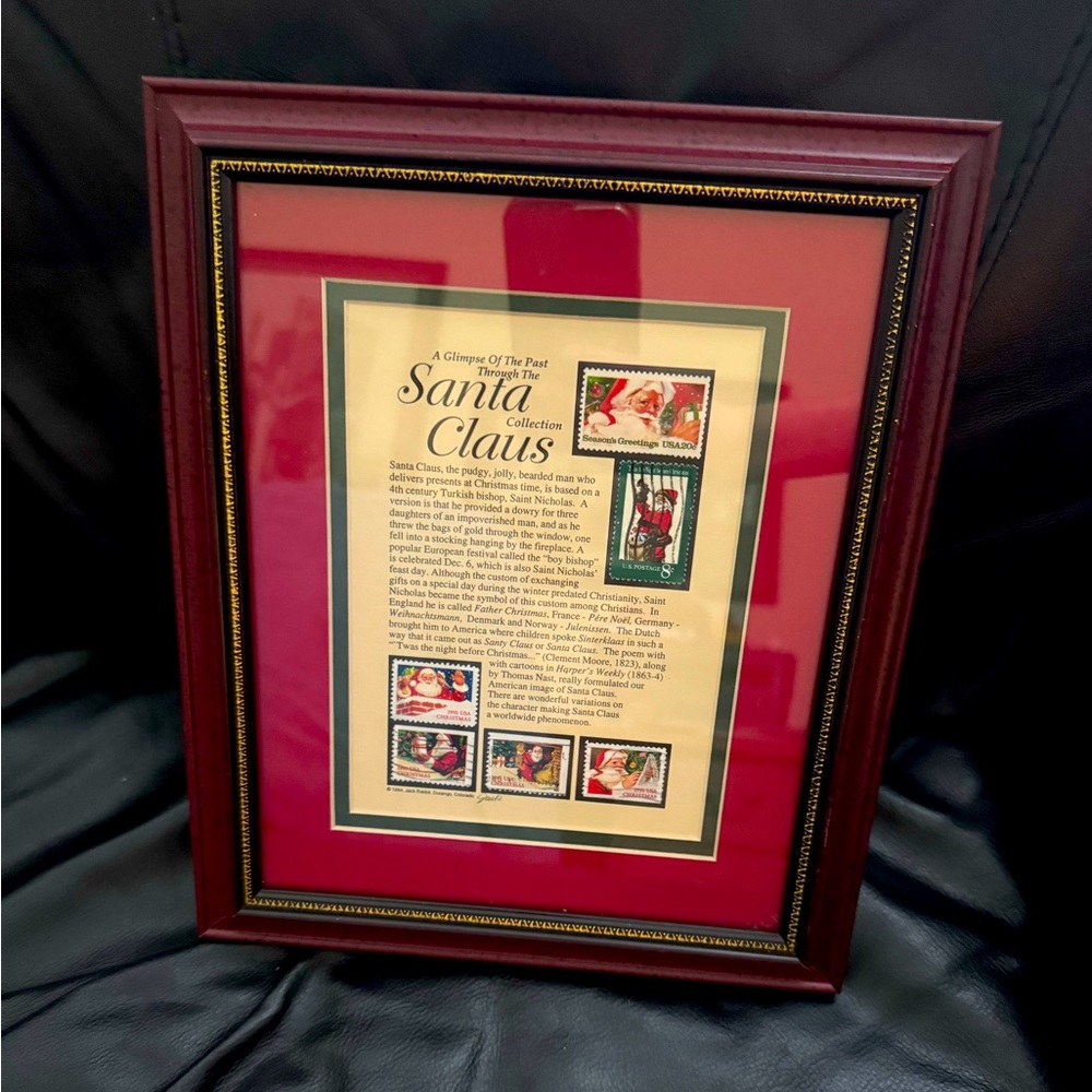 Vintage Framed "A Glimpse of the Past Through the Sant Claus Collection" Stamps